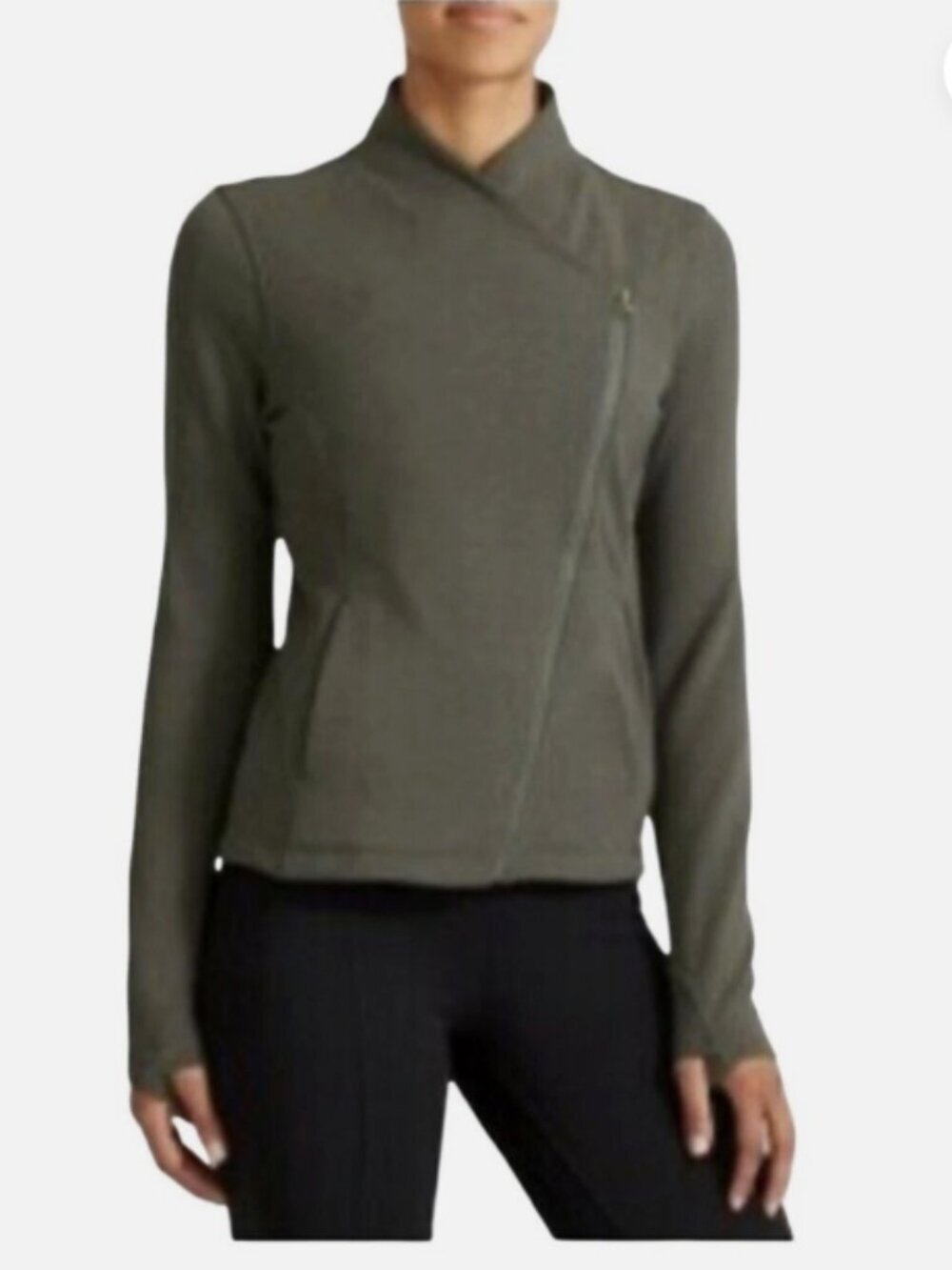 ATHLETA On The Move Moto Jacket Asymmetrical Zip Olive Green Gray Size Medium